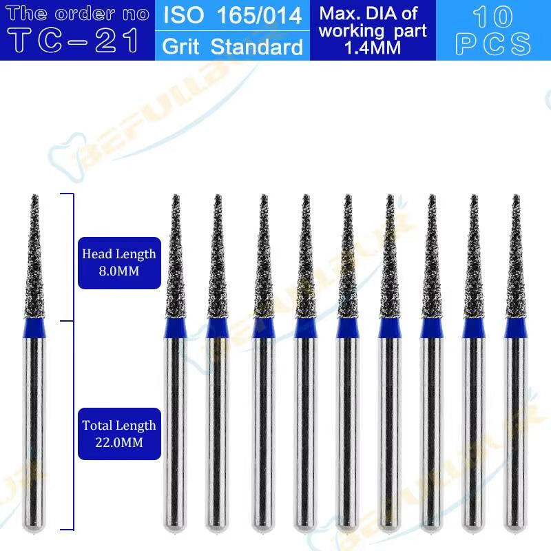 Dental Diamond Burs TC Tpye 10PCS Polishing Teeth Stainless Steel for High Speed Handpiece Dentistry Nail Polishing