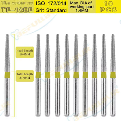 Dental Diamond Burs TF Tpye 10PCS Polishing Teeth Stainless Steel for High Speed Handpiece Dentistry Nail Polishing