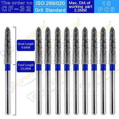 CF Tpye 10PCS Dental Diamond Burs Polishing Teeth Stainless Steel for High Speed Handpiece Dentistry Nail Polishing