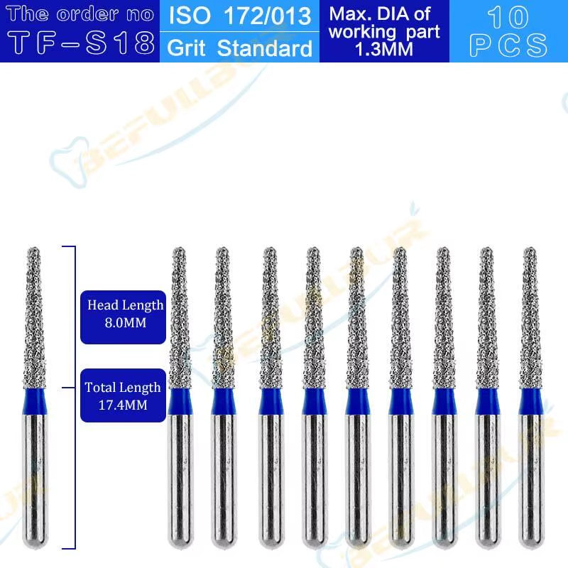 TF Tpye 10PCS Dental Diamond Burs Polishing Teeth Stainless Steel for High Speed Handpiece Dentistry Nail Polishing