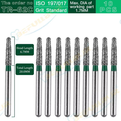 TR Tpye 10PCS Dental Diamond Burs Polishing Teeth Stainless Steel for High Speed Handpiece Dentistry Nail Polishing
