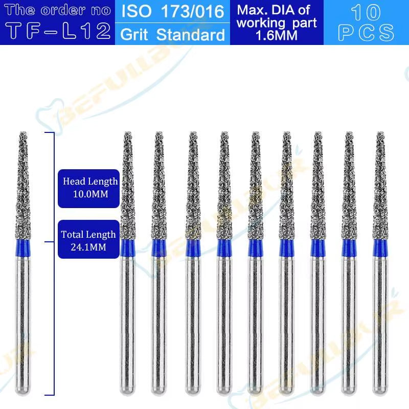 TF Tpye 10PCS Dental Diamond Burs Polishing Teeth Stainless Steel for High Speed Handpiece Dentistry Nail Polishing