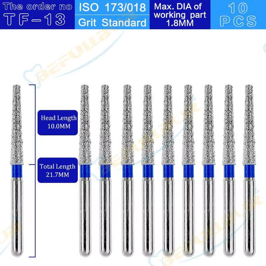 TF Tpye 10PCS Dental Diamond Burs Polishing Teeth Stainless Steel for High Speed Handpiece Dentistry Nail Polishing