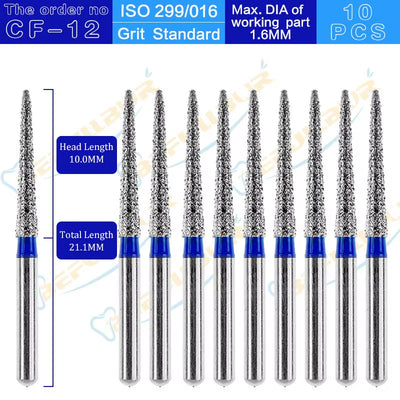 CF Tpye 10PCS Dental Diamond Burs Polishing Teeth Stainless Steel for High Speed Handpiece Dentistry Nail Polishing