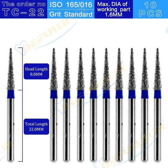 Dental Diamond Burs TC Tpye 10PCS Polishing Teeth Stainless Steel for High Speed Handpiece Dentistry Nail Polishing