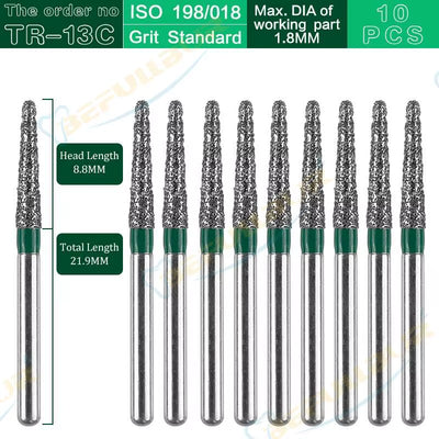 TR Tpye 10PCS Dental Diamond Burs Polishing Teeth Stainless Steel for High Speed Handpiece Dentistry Nail Polishing