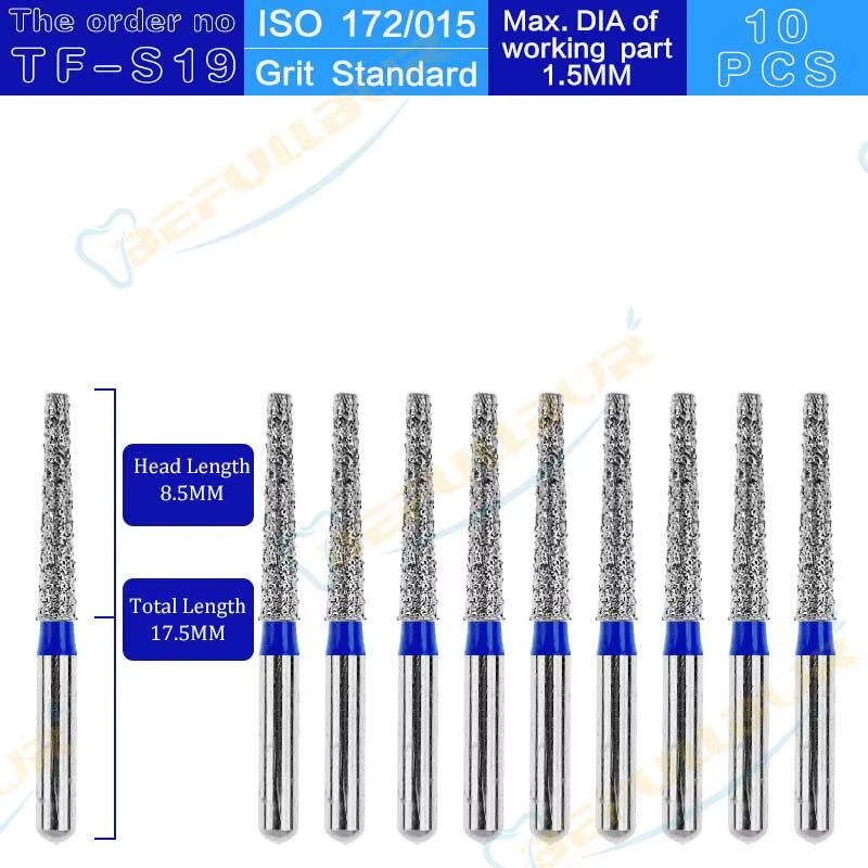 TF Tpye 10PCS Dental Diamond Burs Polishing Teeth Stainless Steel for High Speed Handpiece Dentistry Nail Polishing