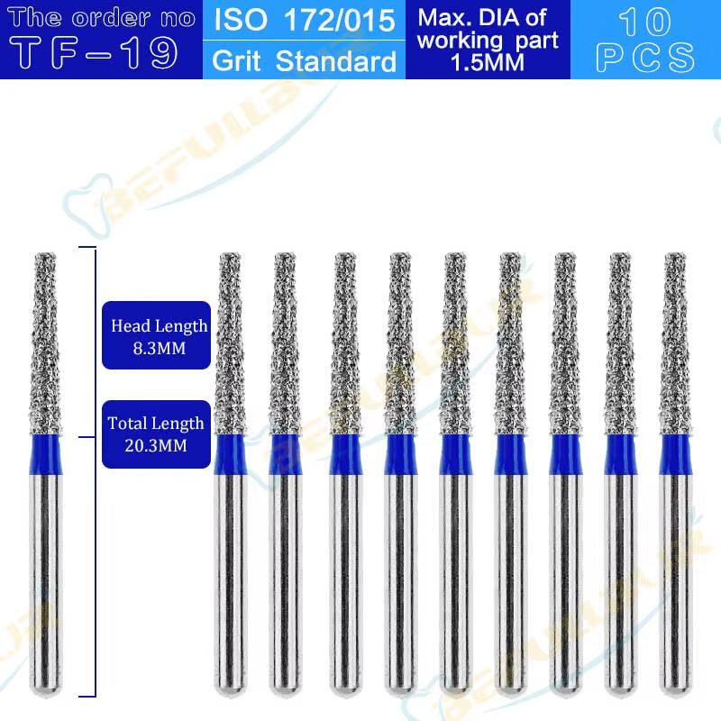 TF Tpye 10PCS Dental Diamond Burs Polishing Teeth Stainless Steel for High Speed Handpiece Dentistry Nail Polishing