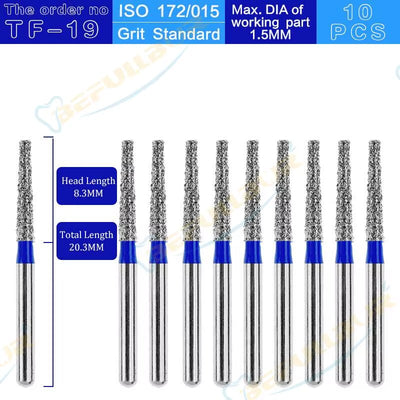TF Tpye 10PCS Dental Diamond Burs Polishing Teeth Stainless Steel for High Speed Handpiece Dentistry Nail Polishing