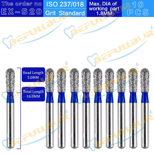 10PCS EX Tpye Dental Diamond Burs Polishing Teeth Stainless Steel for High Speed Handpiece Dentistry Nail Polishing
