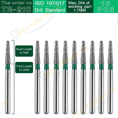 TR Tpye 10PCS Dental Diamond Burs Polishing Teeth Stainless Steel for High Speed Handpiece Dentistry Nail Polishing
