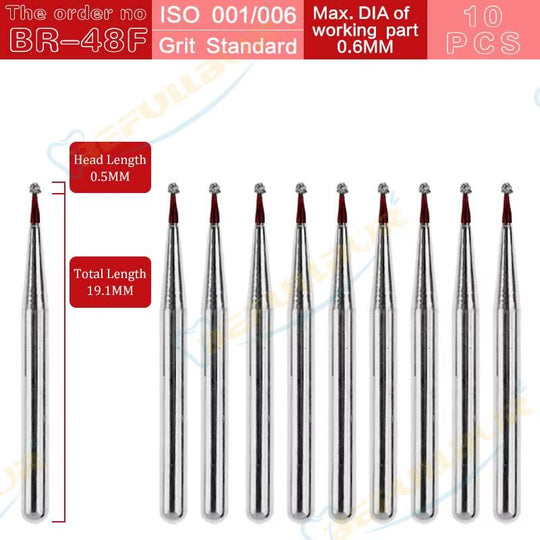 BR Tpye 10PCS Dental Diamond Burs for High Speed Handpiece Polishing Teeth Stainless Steel Dentistry Nail Polishing