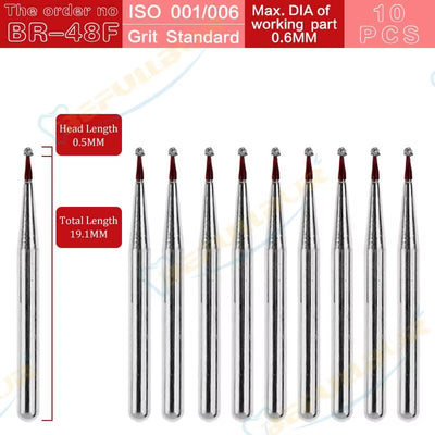 BR Tpye 10PCS Dental Diamond Burs for High Speed Handpiece Polishing Teeth Stainless Steel Dentistry Nail Polishing