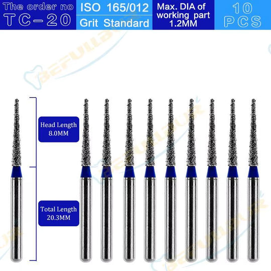 Dental Diamond Burs TC Tpye 10PCS Polishing Teeth Stainless Steel for High Speed Handpiece Dentistry Nail Polishing