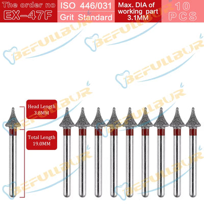 10PCS EX Tpye Dental Diamond Burs Polishing Teeth Stainless Steel for High Speed Handpiece Dentistry Nail Polishing