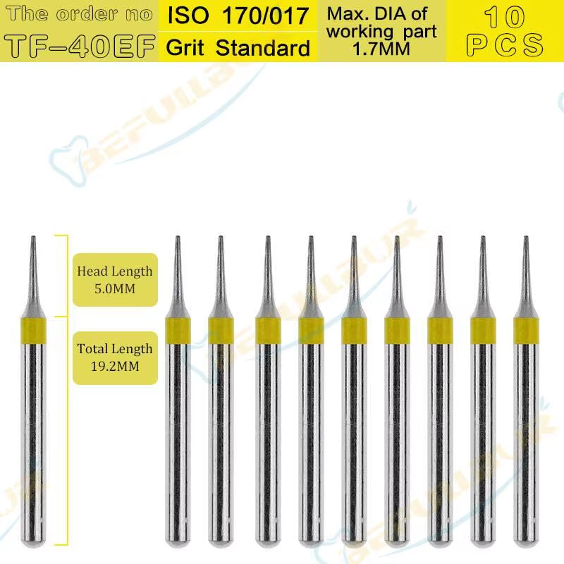 Dental Diamond Burs TF Tpye 10PCS Polishing Teeth Stainless Steel for High Speed Handpiece Dentistry Nail Polishing
