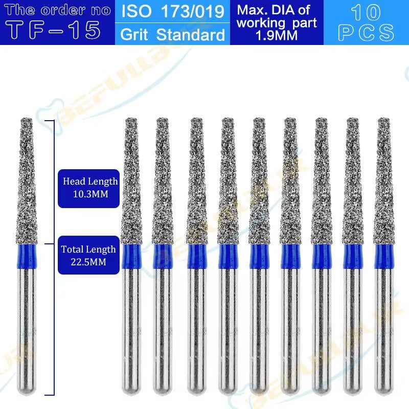 TF Tpye 10PCS Dental Diamond Burs Polishing Teeth Stainless Steel for High Speed Handpiece Dentistry Nail Polishing