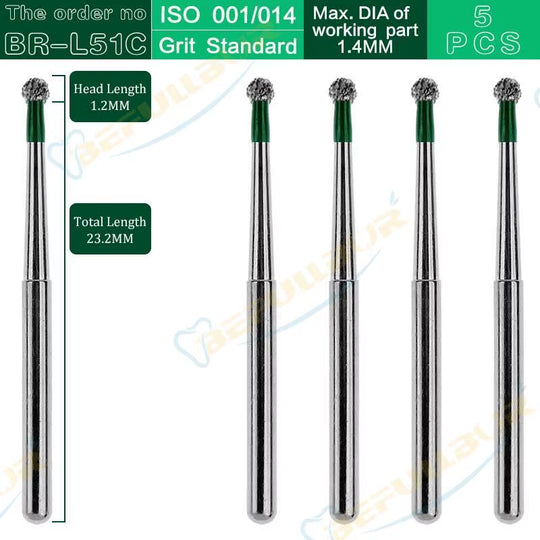 BR Tpye 5PCS Dental Diamond Burs for High Speed Handpiece Polishing Teeth Stainless Steel Dentistry Nail Polishing