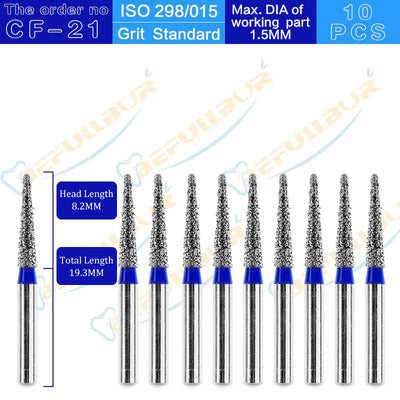 CF Tpye 10PCS Dental Diamond Burs Polishing Teeth Stainless Steel for High Speed Handpiece Dentistry Nail Polishing