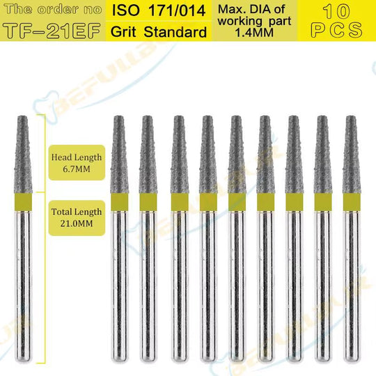 Dental Diamond Burs TF Tpye 10PCS Polishing Teeth Stainless Steel for High Speed Handpiece Dentistry Nail Polishing