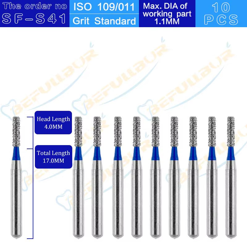 10PCS SF Tpye Dental Diamond Burs Polishing Teeth Stainless Steel for High Speed Handpiece Dentistry Nail Polishing
