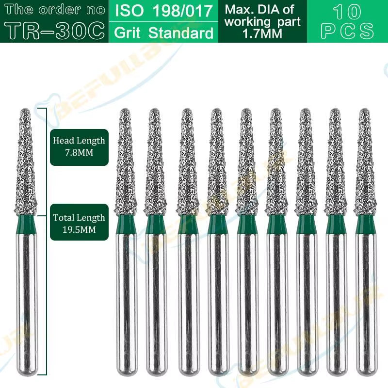 TR Tpye 10PCS Dental Diamond Burs Polishing Teeth Stainless Steel for High Speed Handpiece Dentistry Nail Polishing