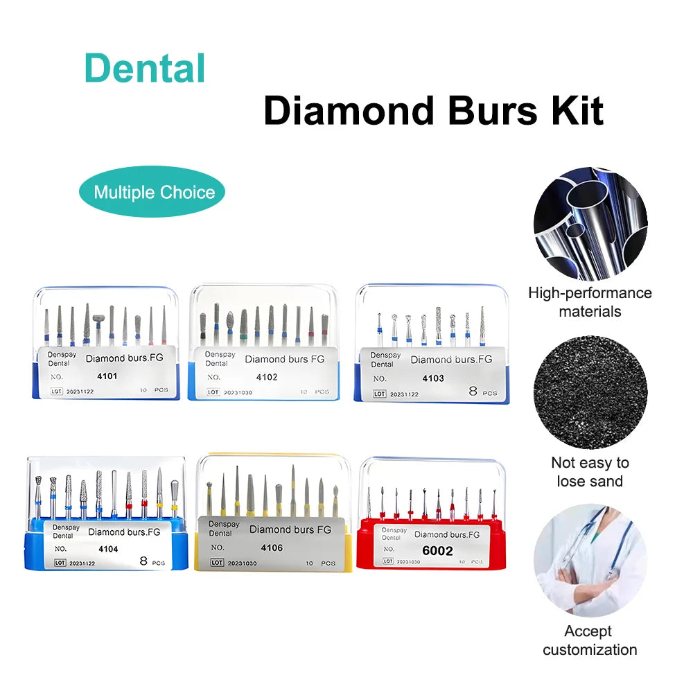 Diamond Bur Kit for High Speed Handpiece - Polishing, Whitening, Crown Preparation, Molar Cavity, Teeth Inlay