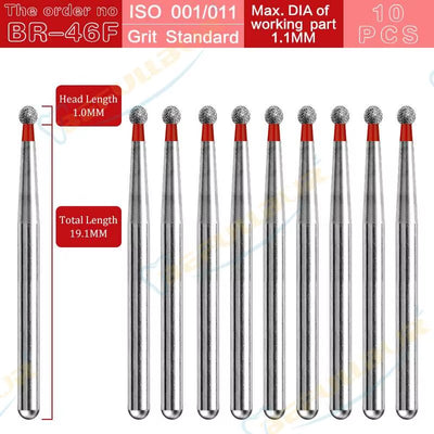 BR Tpye 10PCS Dental Diamond Burs for High Speed Handpiece Polishing Teeth Stainless Steel Dentistry Nail Polishing