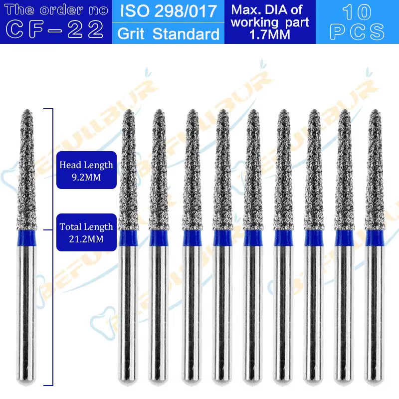 CF Tpye 10PCS Dental Diamond Burs Polishing Teeth Stainless Steel for High Speed Handpiece Dentistry Nail Polishing