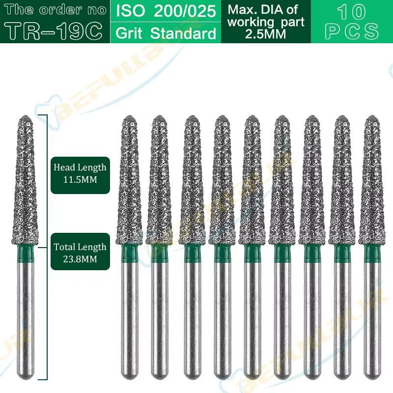 TR Tpye 10PCS Dental Diamond Burs Polishing Teeth Stainless Steel for High Speed Handpiece Dentistry Nail Polishing