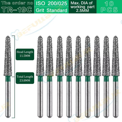TR Tpye 10PCS Dental Diamond Burs Polishing Teeth Stainless Steel for High Speed Handpiece Dentistry Nail Polishing