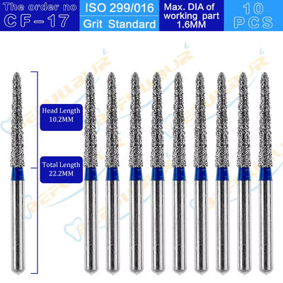 CF Tpye 10PCS Dental Diamond Burs Polishing Teeth Stainless Steel for High Speed Handpiece Dentistry Nail Polishing