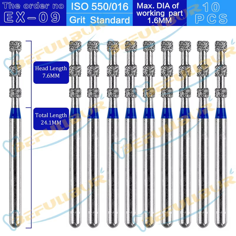 10PCS EX Tpye Dental Diamond Burs Polishing Teeth Stainless Steel for High Speed Handpiece Dentistry Nail Polishing