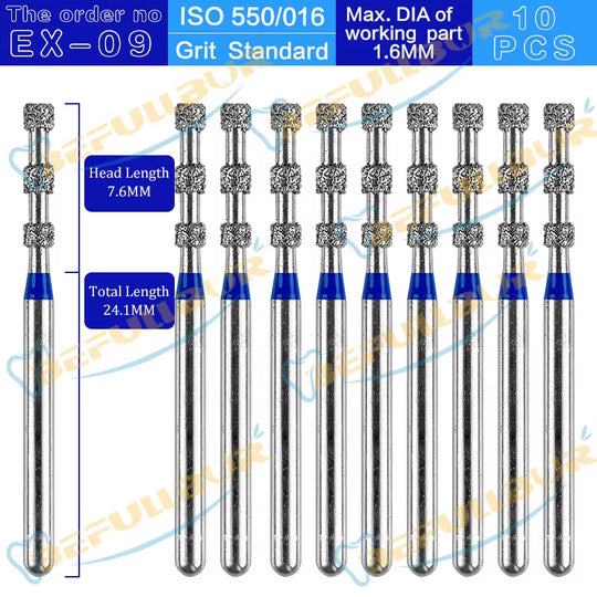 10PCS EX Tpye Dental Diamond Burs Polishing Teeth Stainless Steel for High Speed Handpiece Dentistry Nail Polishing