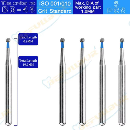 BR Tpye 5PCS Dental Diamond Burs for High Speed Handpiece Polishing Teeth Stainless Steel Dentistry Nail Polishing