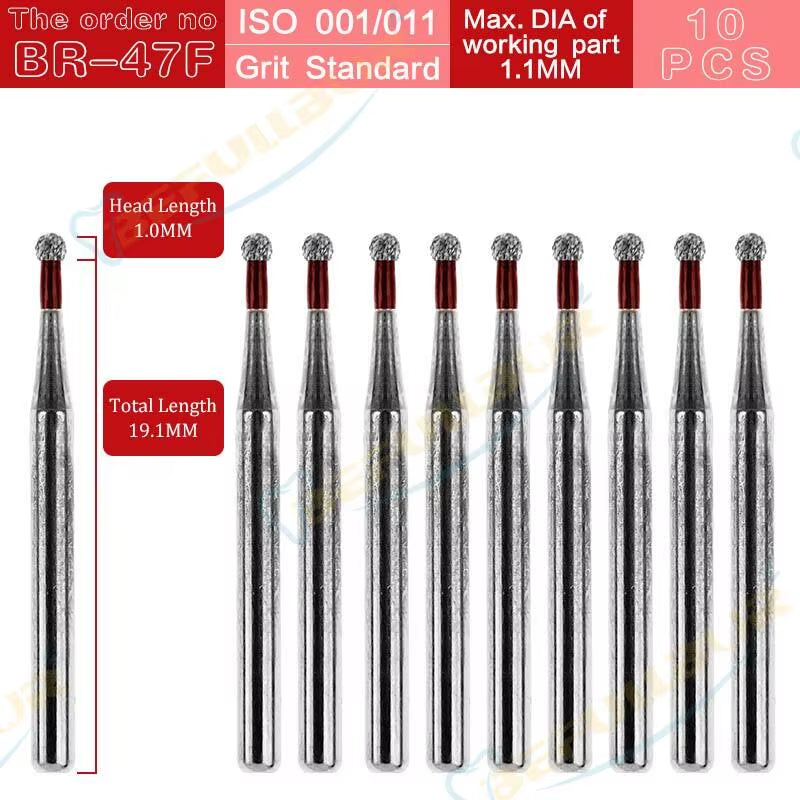BR Tpye 10PCS Dental Diamond Burs for High Speed Handpiece Polishing Teeth Stainless Steel Dentistry Nail Polishing