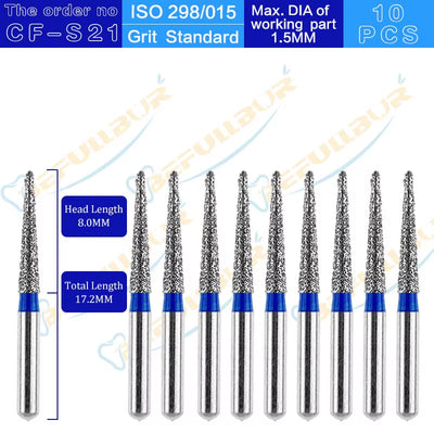 CF Tpye 10PCS Dental Diamond Burs Polishing Teeth Stainless Steel for High Speed Handpiece Dentistry Nail Polishing