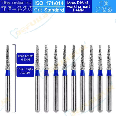 TF Tpye 10PCS Dental Diamond Burs Polishing Teeth Stainless Steel for High Speed Handpiece Dentistry Nail Polishing