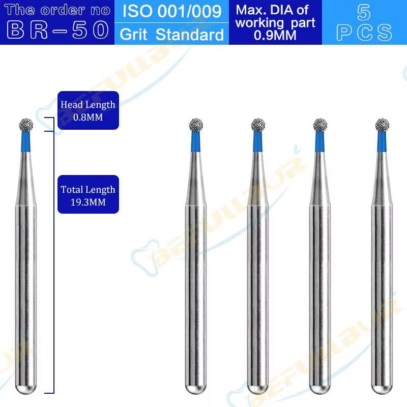 BR Tpye 5PCS Dental Diamond Burs for High Speed Handpiece Polishing Teeth Stainless Steel Dentistry Nail Polishing