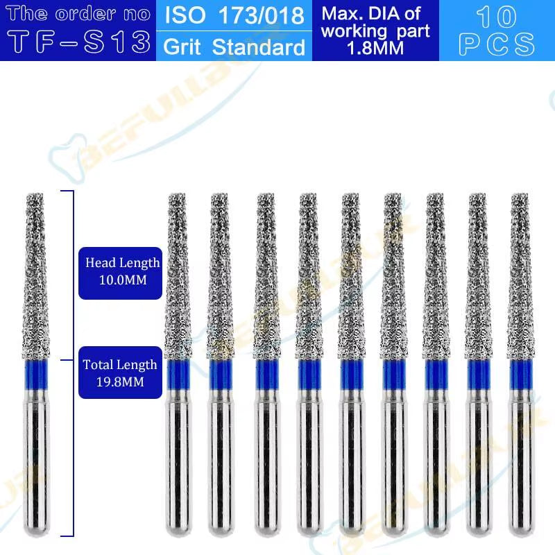 TF Tpye 10PCS Dental Diamond Burs Polishing Teeth Stainless Steel for High Speed Handpiece Dentistry Nail Polishing