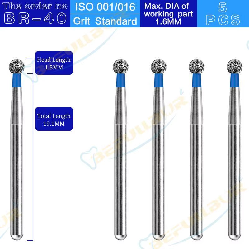 BR Tpye 5PCS Dental Diamond Burs for High Speed Handpiece Polishing Teeth Stainless Steel Dentistry Nail Polishing