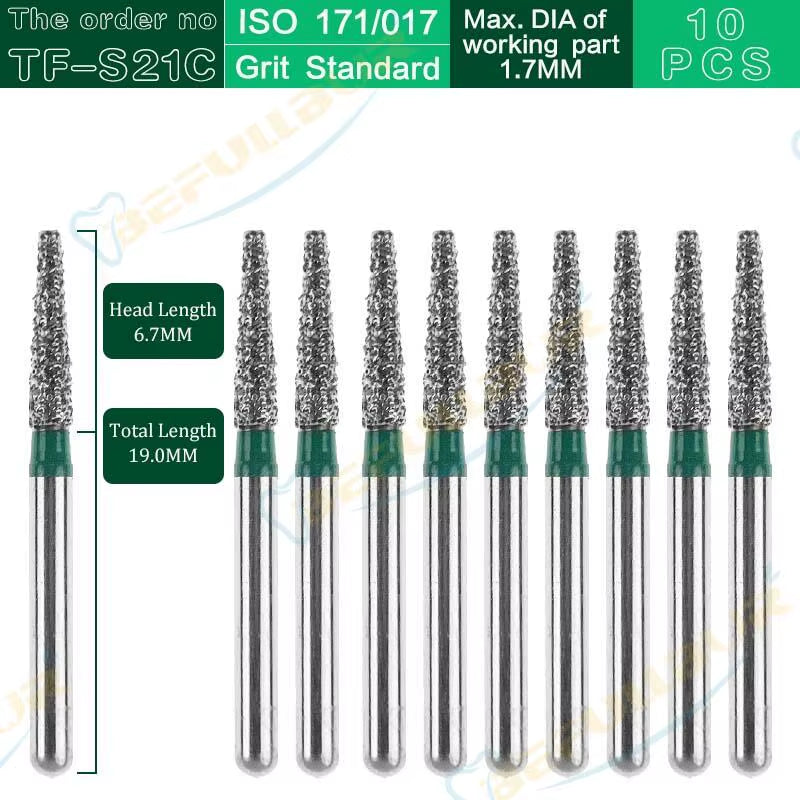 Dental Diamond Burs TF Tpye 10PCS Polishing Teeth Stainless Steel for High Speed Handpiece Dentistry Nail Polishing