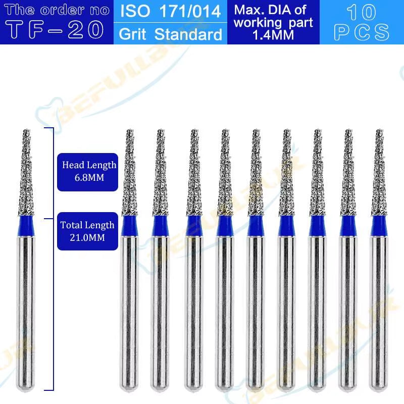 TF Tpye 10PCS Dental Diamond Burs Polishing Teeth Stainless Steel for High Speed Handpiece Dentistry Nail Polishing