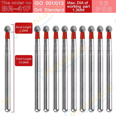 BR Tpye 10PCS Dental Diamond Burs for High Speed Handpiece Polishing Teeth Stainless Steel Dentistry Nail Polishing
