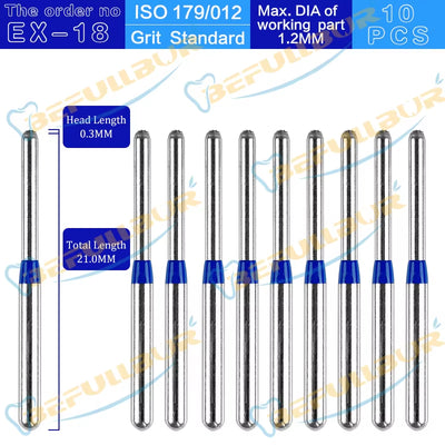 10PCS EX Tpye Dental Diamond Burs Polishing Teeth Stainless Steel for High Speed Handpiece Dentistry Nail Polishing