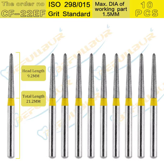 10PCS CF Tpye Dental Diamond Burs Polishing Teeth Stainless Steel for High Speed Handpiece Dentistry Nail Polishing