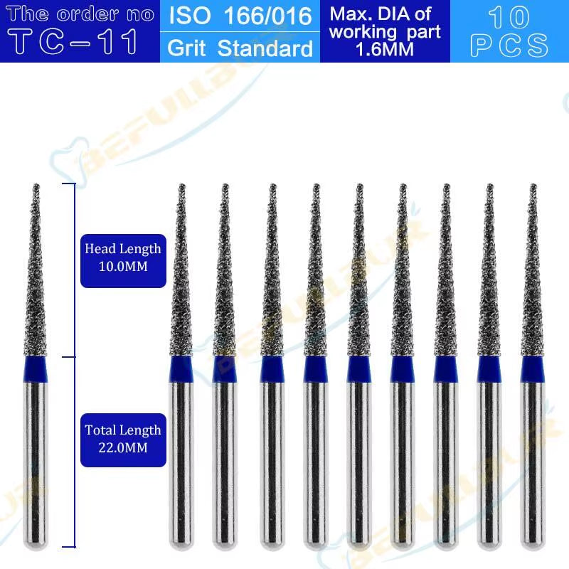 Dental Diamond Burs TC Tpye 10PCS Polishing Teeth Stainless Steel for High Speed Handpiece Dentistry Nail Polishing