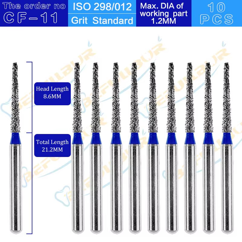CF Tpye 10PCS Dental Diamond Burs Polishing Teeth Stainless Steel for High Speed Handpiece Dentistry Nail Polishing