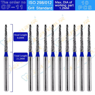 CF Tpye 10PCS Dental Diamond Burs Polishing Teeth Stainless Steel for High Speed Handpiece Dentistry Nail Polishing