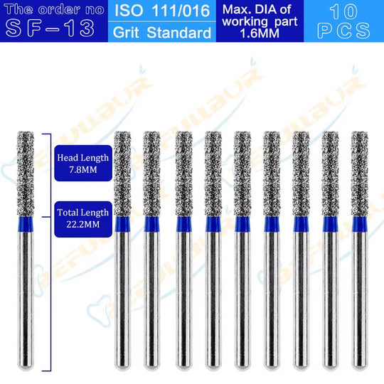 10PCS SF Tpye Dental Diamond Burs Polishing Teeth Stainless Steel for High Speed Handpiece Dentistry Nail Polishing